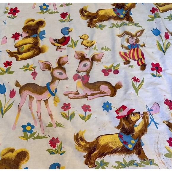 1940-1980 Screen Print QUILT CRIB Hand Made Toddler BLANKET /THROW DEER BEAR DOG - Picture 9 of 9